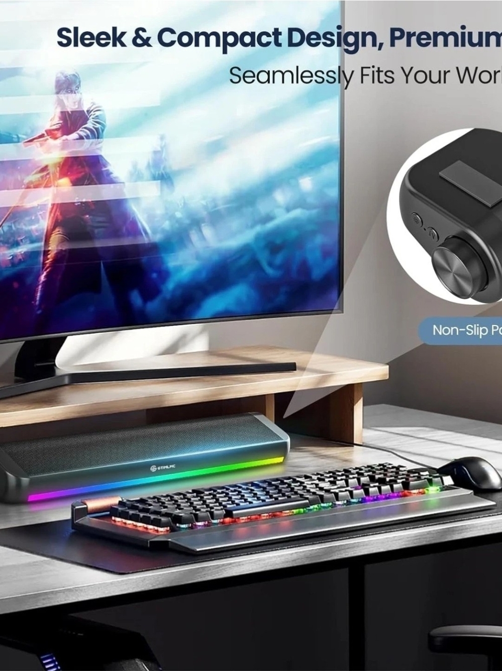 RGB Soundbar Speaker for PC Desk – Black